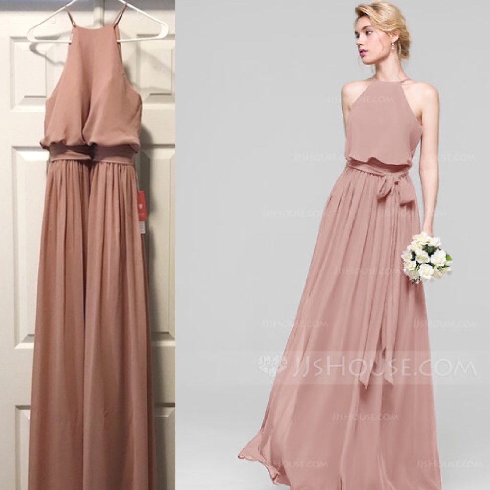 Bridesmaid Dress Dusty Rose Halter Sz 4 JJs House